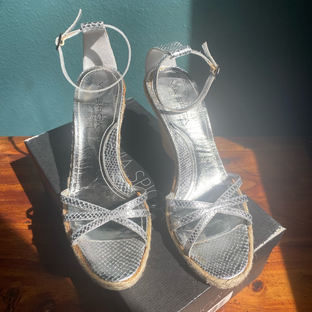 Via Spiga “Dado” Silver Metallic Python Leather W… - image 1